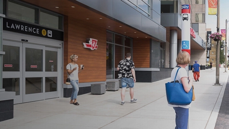 Exterior view of Lawrence Subway Station